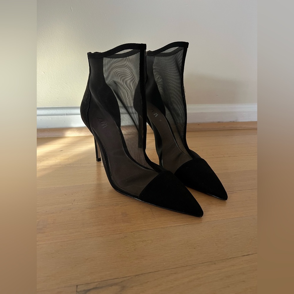 Zara Black Mesh Heeled Boots